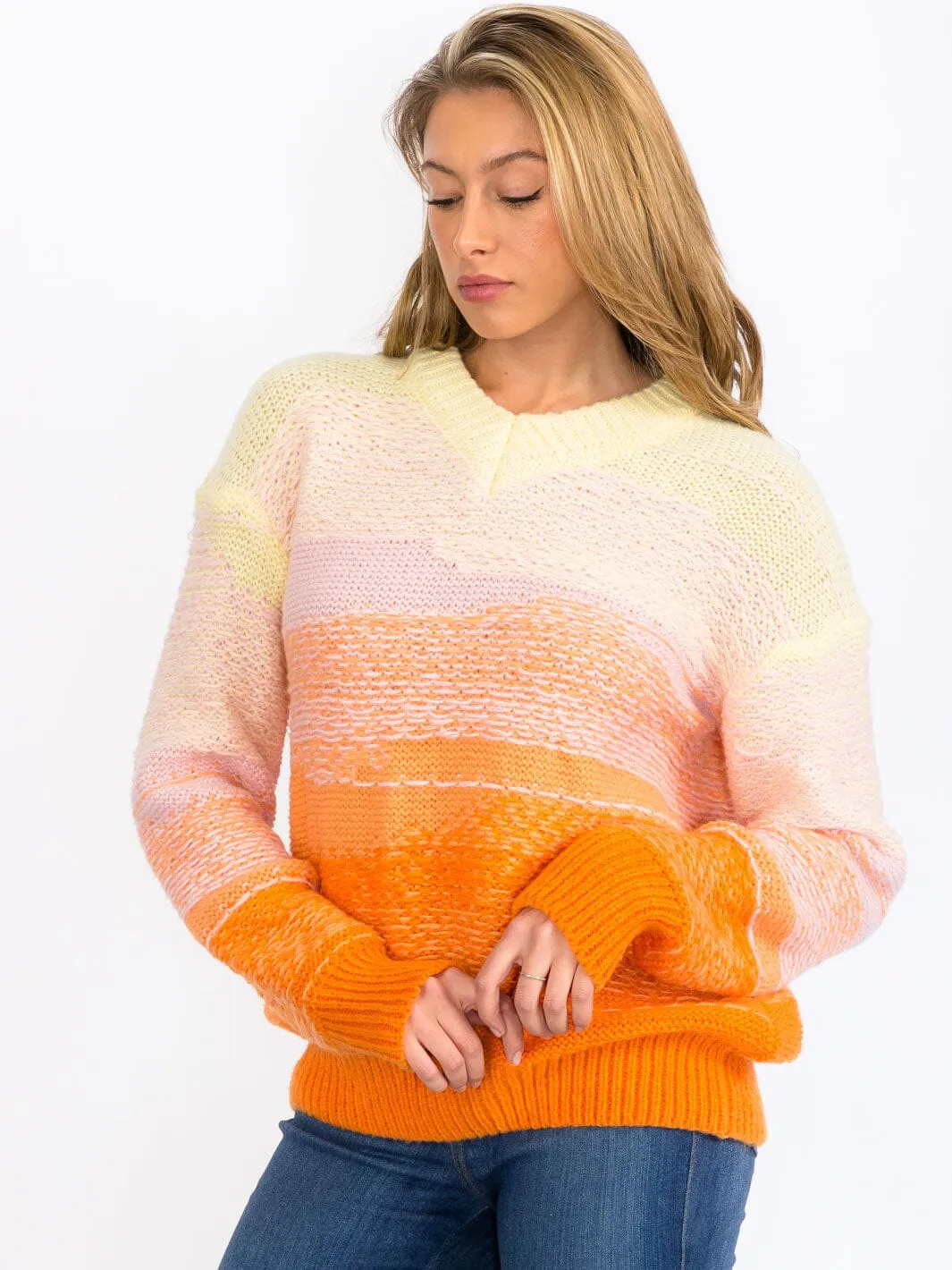WOMEN'S LONG SLEEVES PULLOVER COLORBLOCK SWEATER
