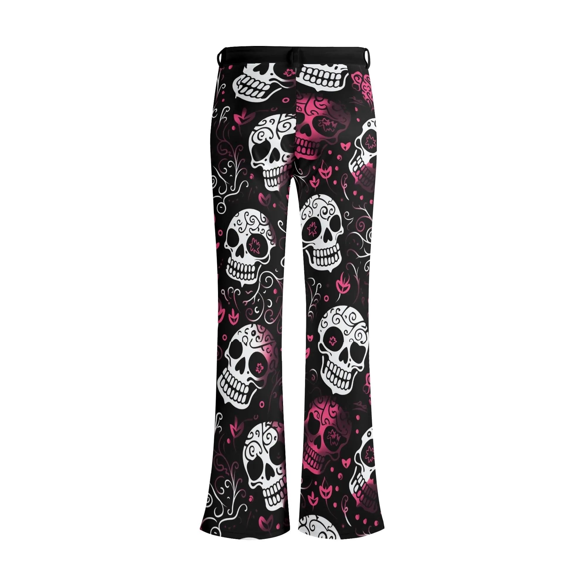 Womens Pink & White Skulls Print Elegant Flare Pants