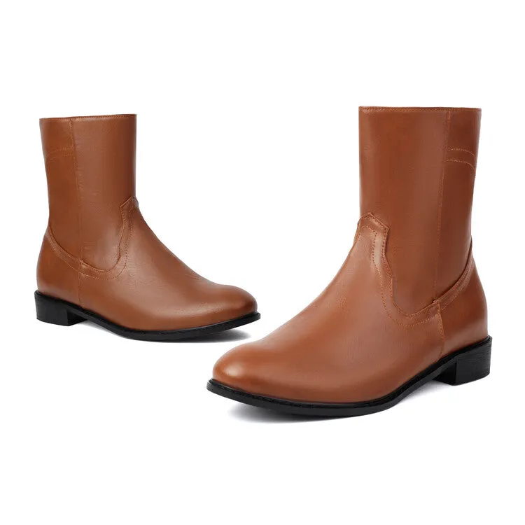 Women's Round Toe Block Heel Short Boots