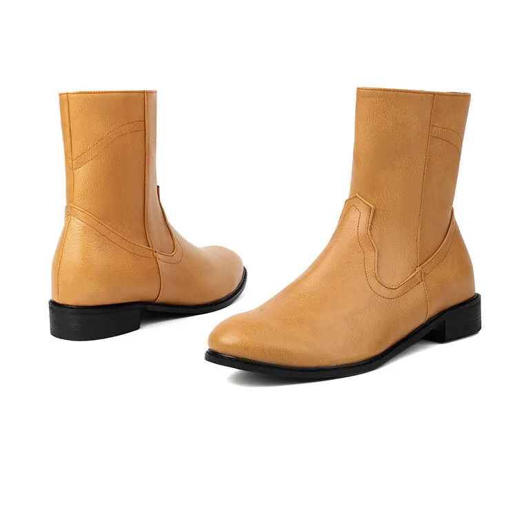 Women's Round Toe Block Heel Short Boots
