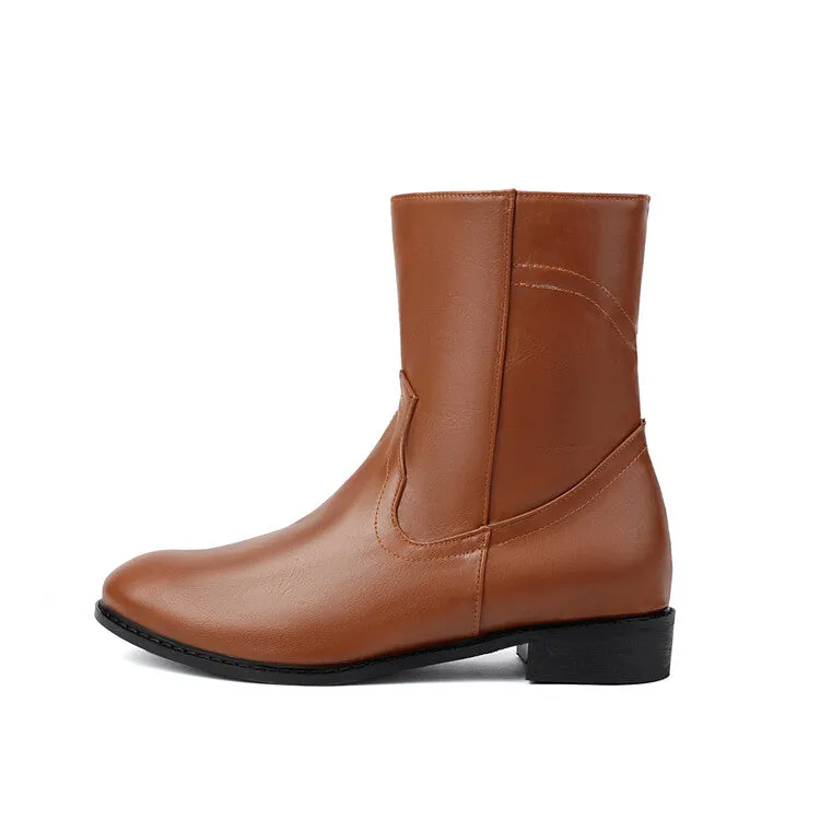 Women's Round Toe Block Heel Short Boots