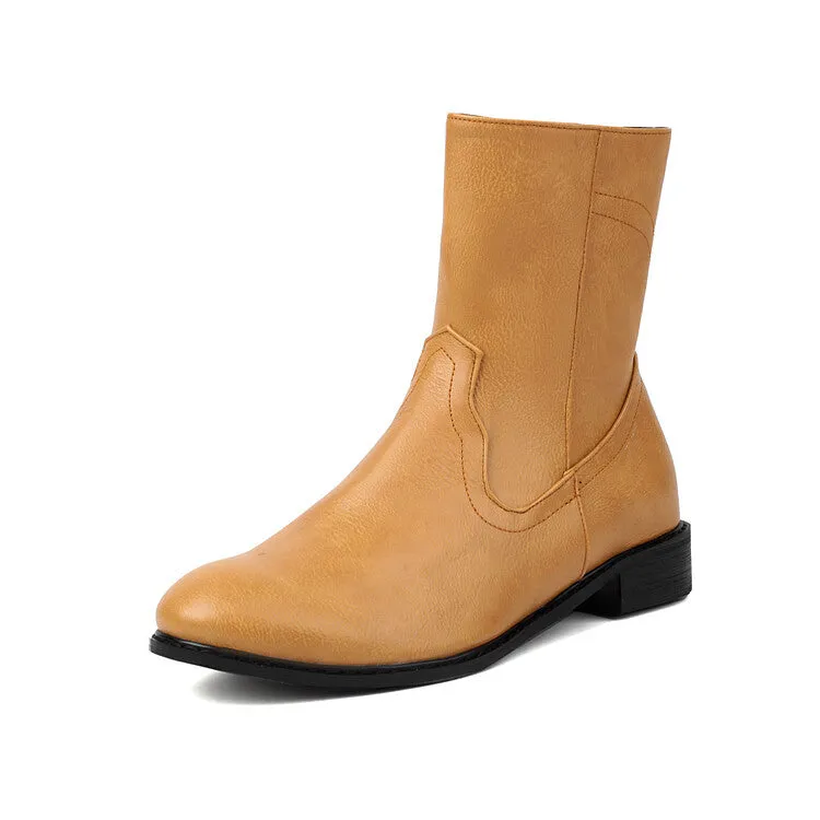 Women's Round Toe Block Heel Short Boots