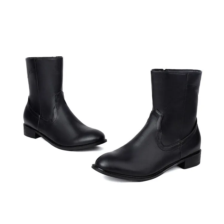 Women's Round Toe Block Heel Short Boots