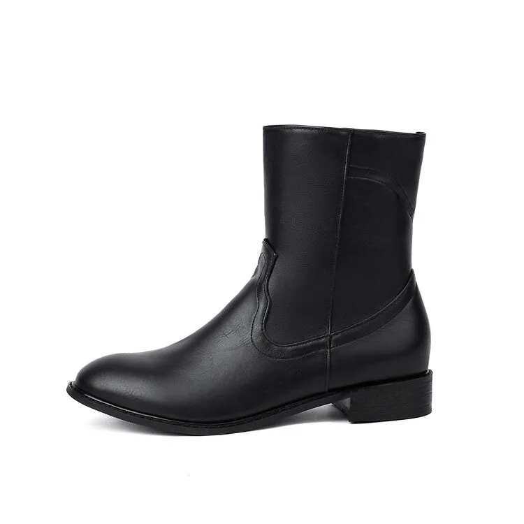 Women's Round Toe Block Heel Short Boots