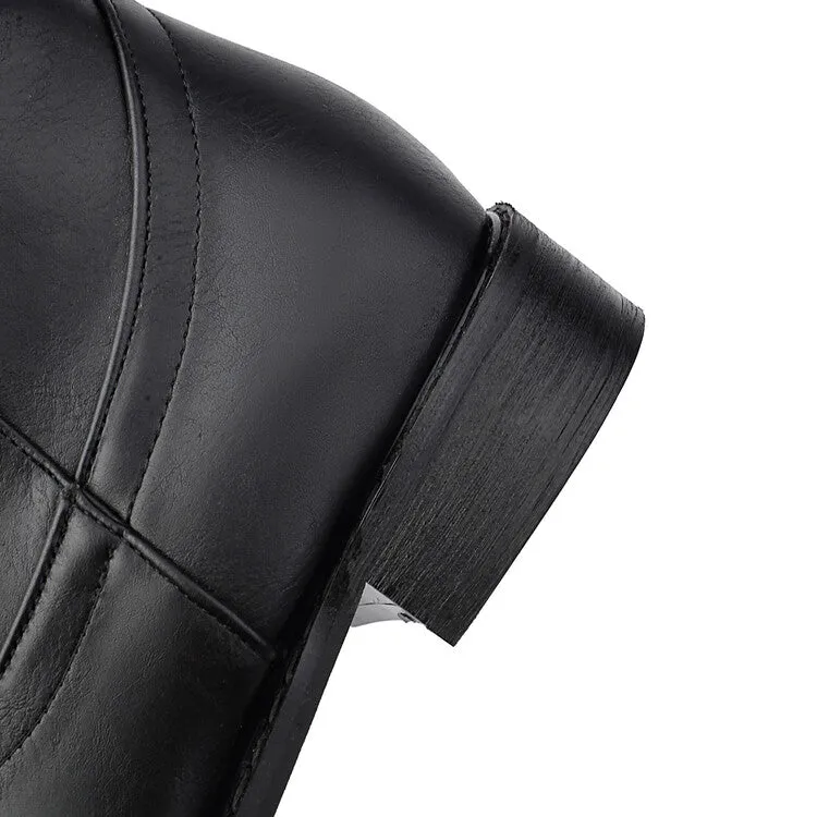 Women's Round Toe Block Heel Short Boots