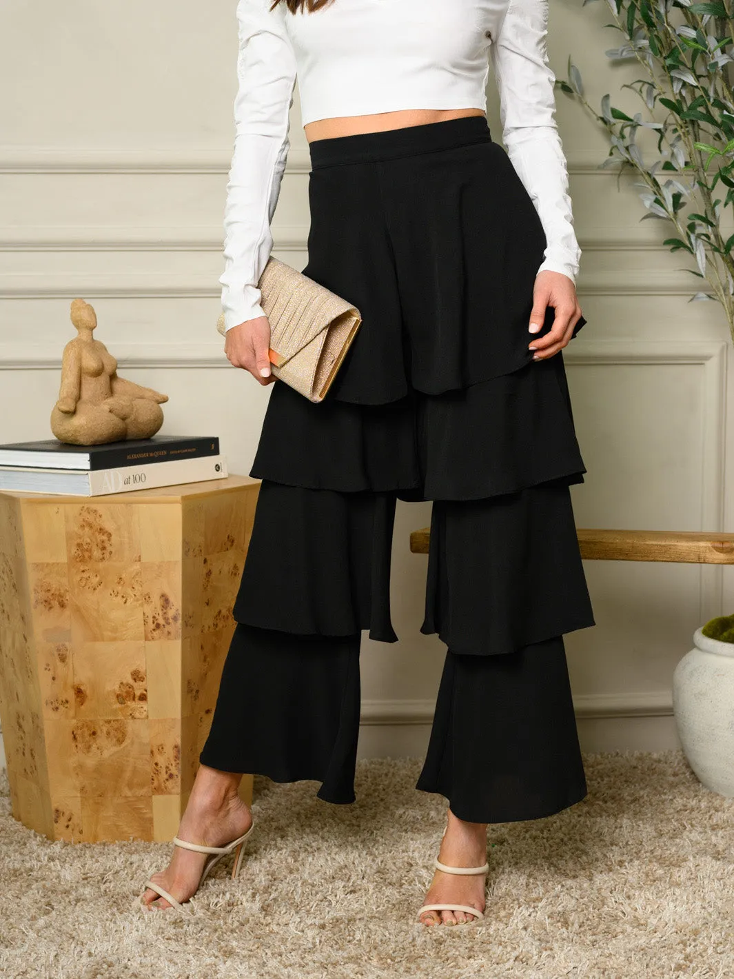 WOMEN'S RUFFLE WIDE LEG PANTS