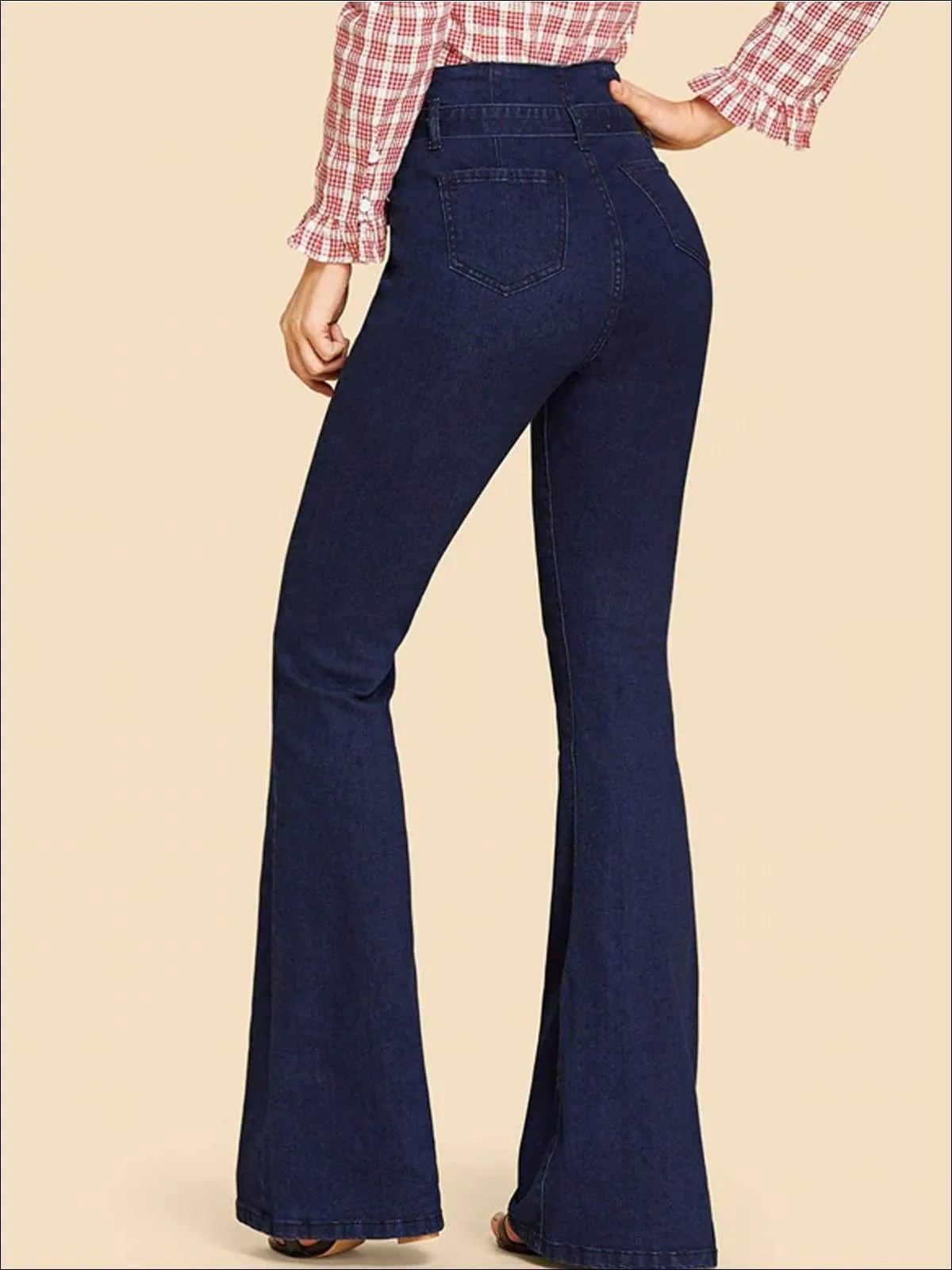 Women's Self Tie Flare Leg Denim Pants