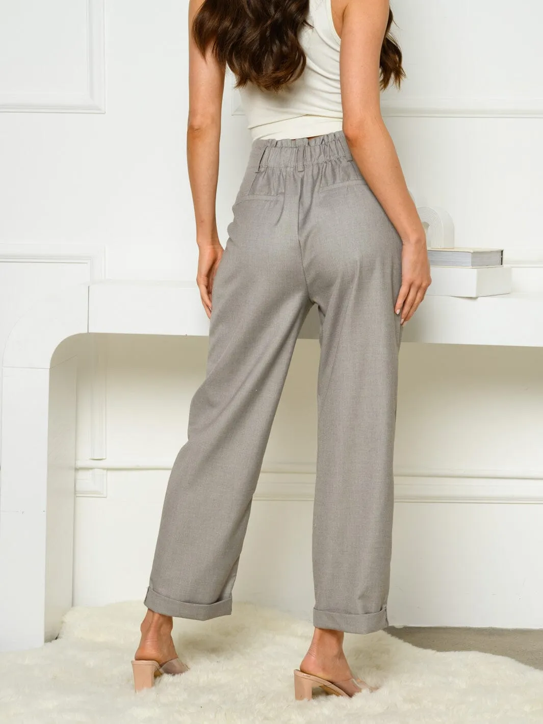 WOMEN'S STRAIGHT LEG SMOCK WAIST POCKETS PANTS
