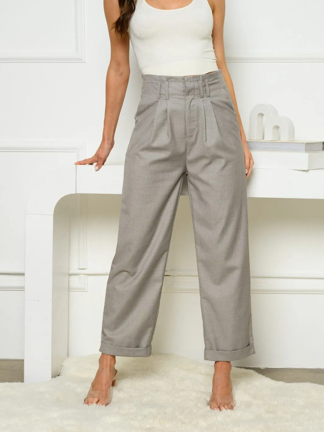 WOMEN'S STRAIGHT LEG SMOCK WAIST POCKETS PANTS