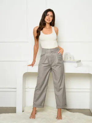 WOMEN'S STRAIGHT LEG SMOCK WAIST POCKETS PANTS