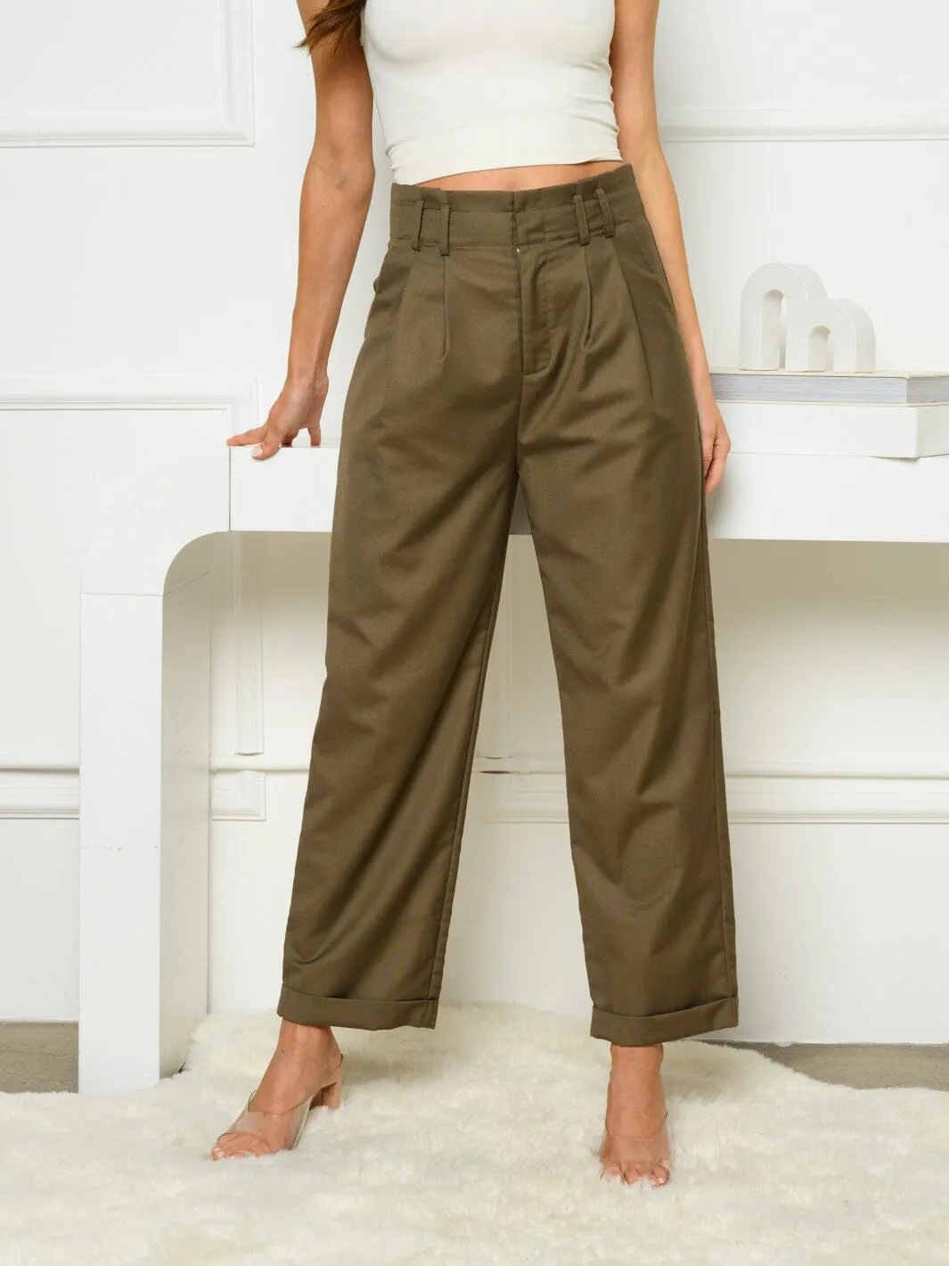 WOMEN'S STRAIGHT LEG SMOCK WAIST POCKETS PANTS