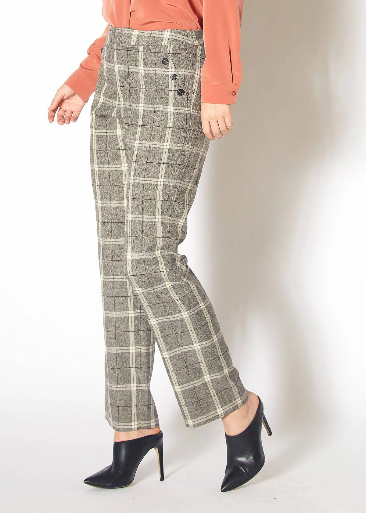 Women's Suiting Straight Pants in Mocha Plaid