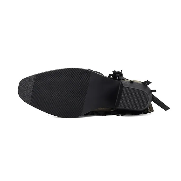 Women's Tassel Pointed Toe Block Heel Western Ankle Boots
