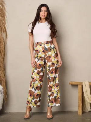 WOMEN'S WIDE LEG POCKETS FLORAL PANTS