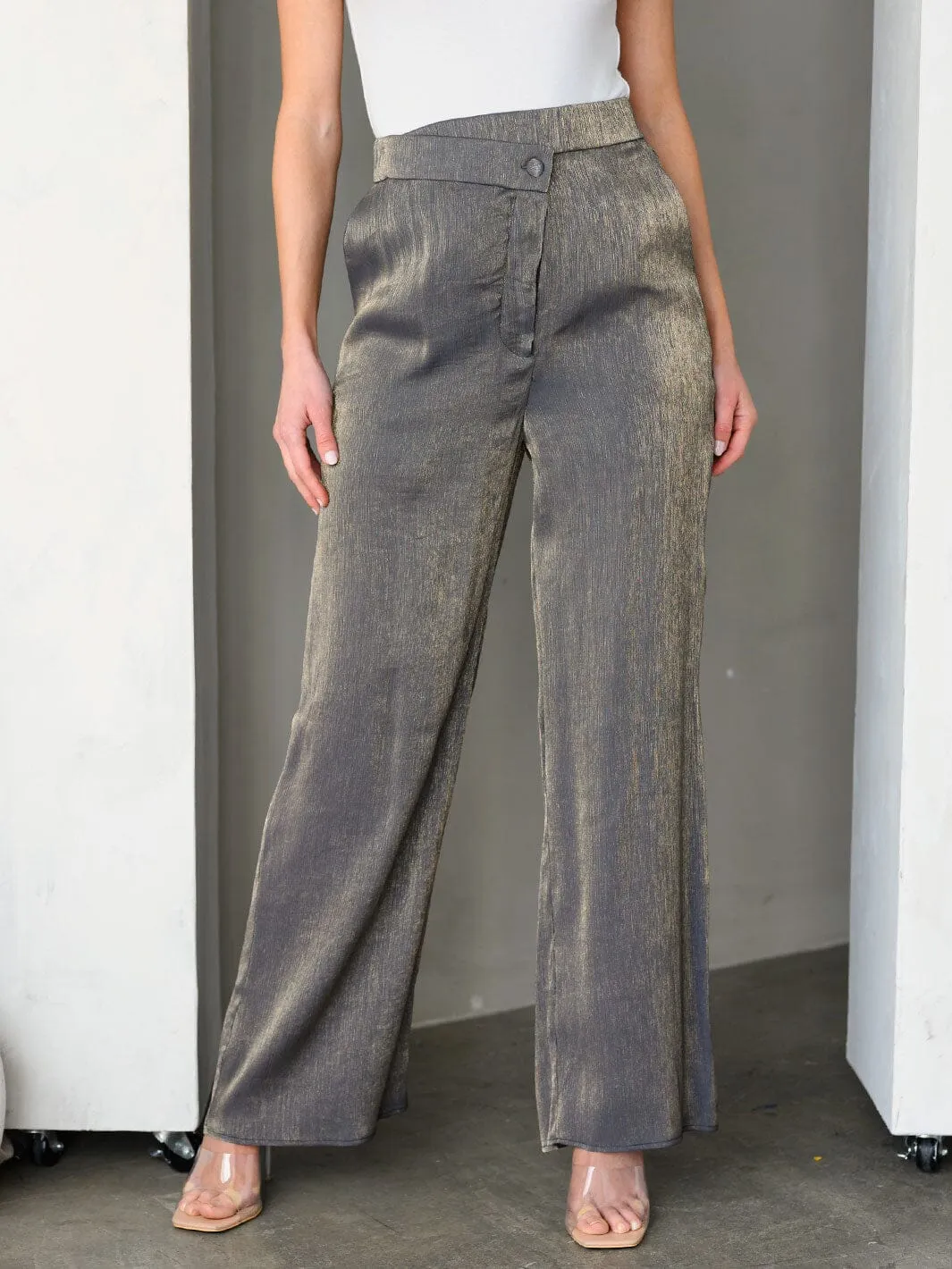 WOMEN'S WIDE LEG POCKETS SHIMMER PANTS