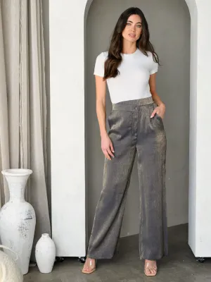 WOMEN'S WIDE LEG POCKETS SHIMMER PANTS