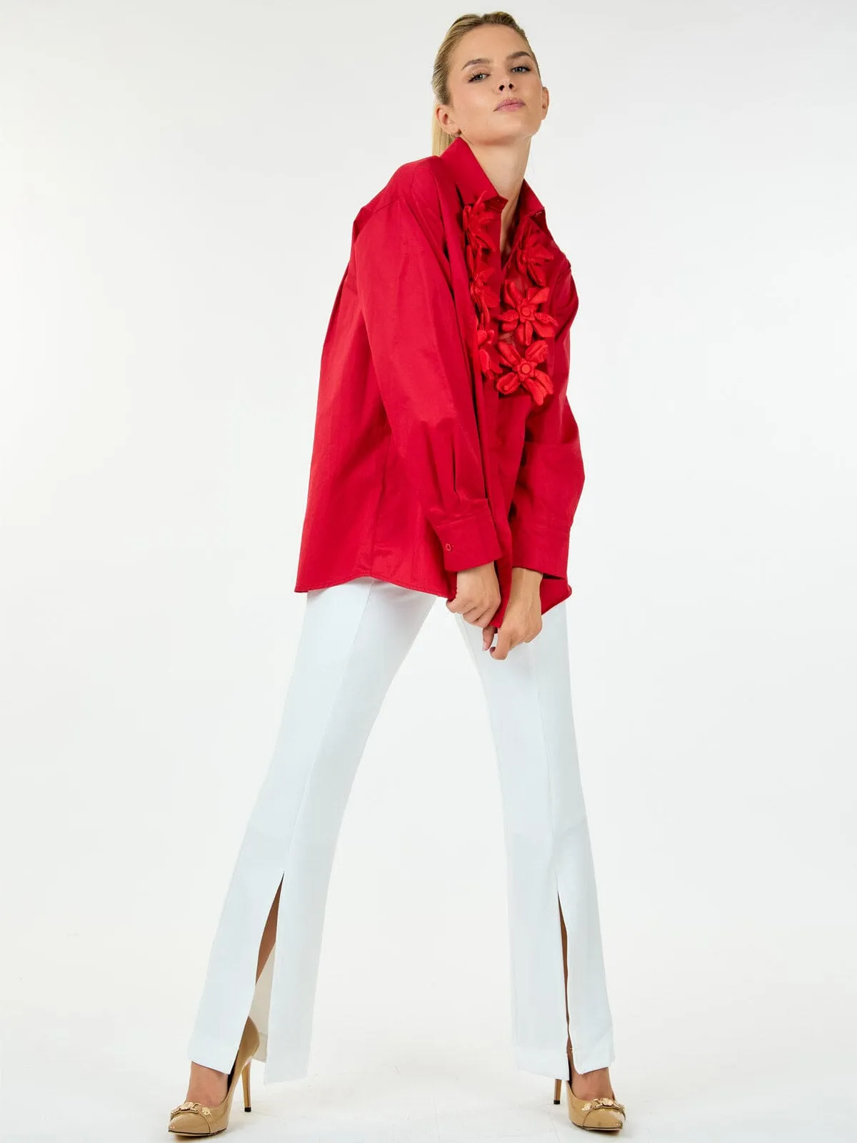 WOMEN'S ZIP UP FRONT SLIT WIDE LEG PANTS