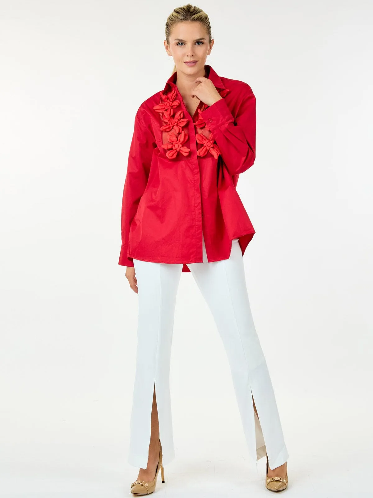 WOMEN'S ZIP UP FRONT SLIT WIDE LEG PANTS