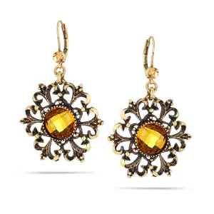 YELLOW CRYSTAL FILIGREE EARRINGS #246NT3201 (10F1/9A6)