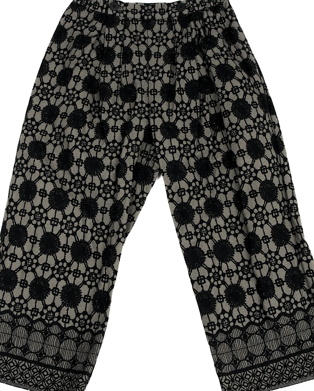 Yohji Yamamoto Japan. Y's for Living. Grey/Black Printed Lace Pattern Cotton Wide Pants