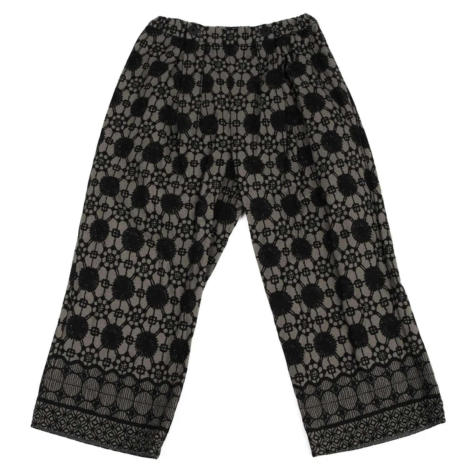 Yohji Yamamoto Japan. Y's for Living. Grey/Black Printed Lace Pattern Cotton Wide Pants
