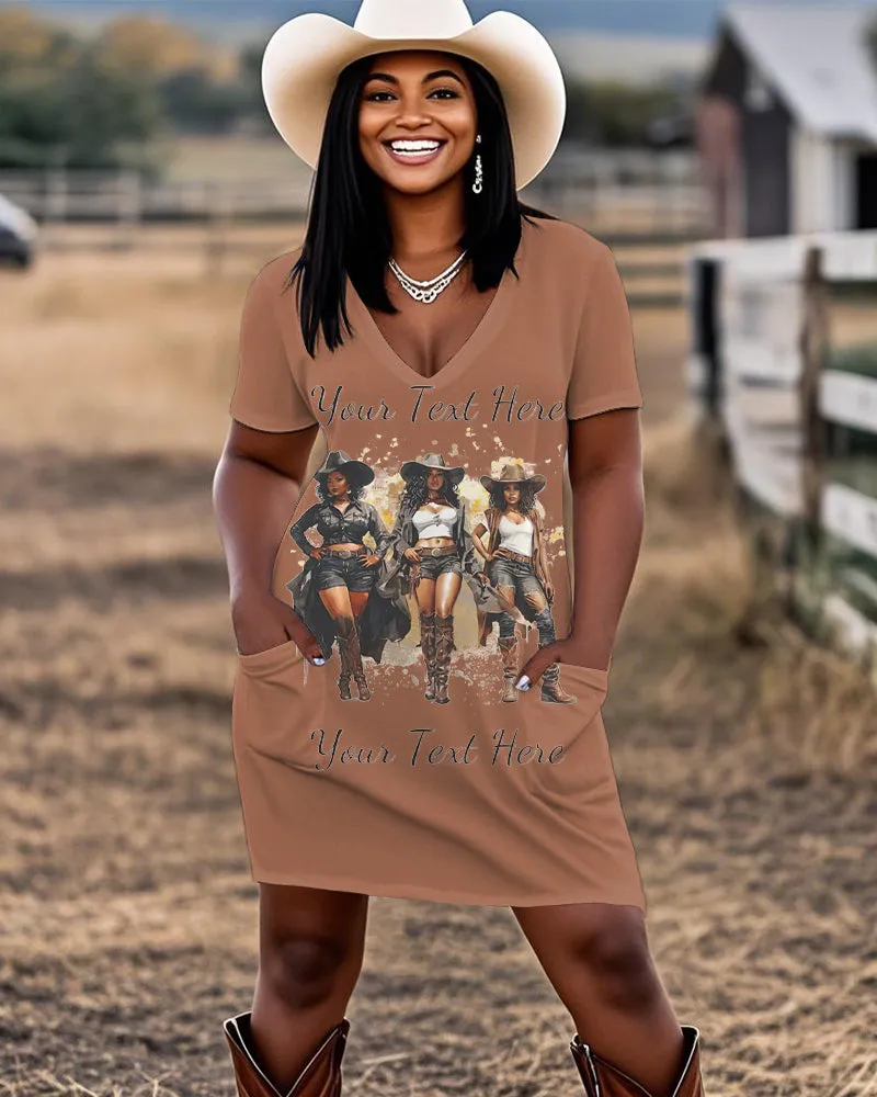 You Next Here Melanin Cowgirl Casual V-neck Pocket Dress