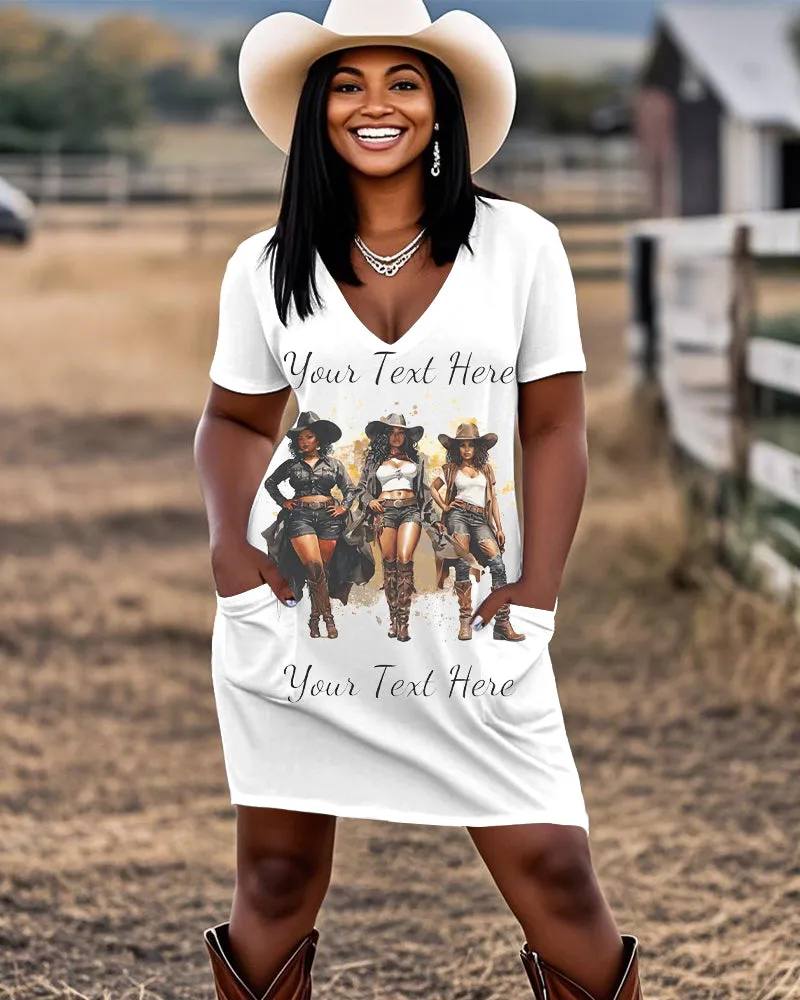 You Next Here Melanin Cowgirl Casual V-neck Pocket Dress