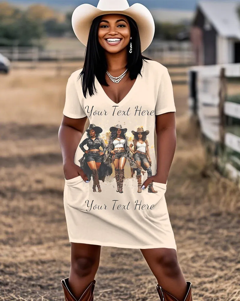 You Next Here Melanin Cowgirl Casual V-neck Pocket Dress