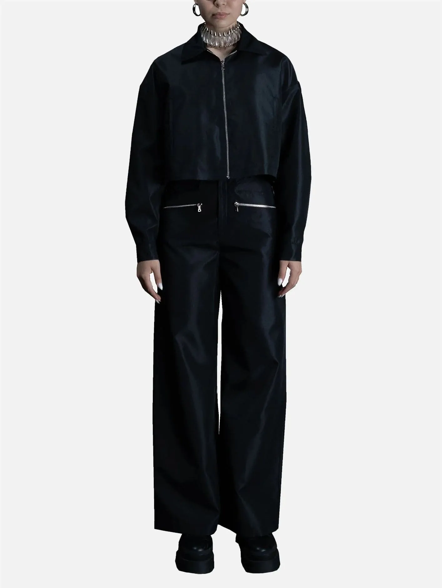 Zippered Straight Leg Pants - Black